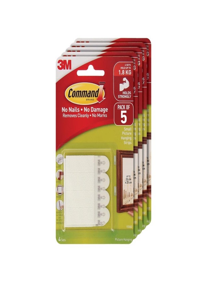 كوماند شرائط تعليق الصور الصغيرة 3M Command 17202ANZ - عبوة من 5 قطع، تعليق جداري بدون إتلاف الجدران، تتحمل وزنًا يصل إلى 1.8 كجم، مثالية للصور والإطارات والديكورات - Image 1